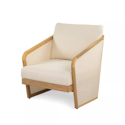 Teak & Beige Outdoor Club Chair - Acacia Wood Patio